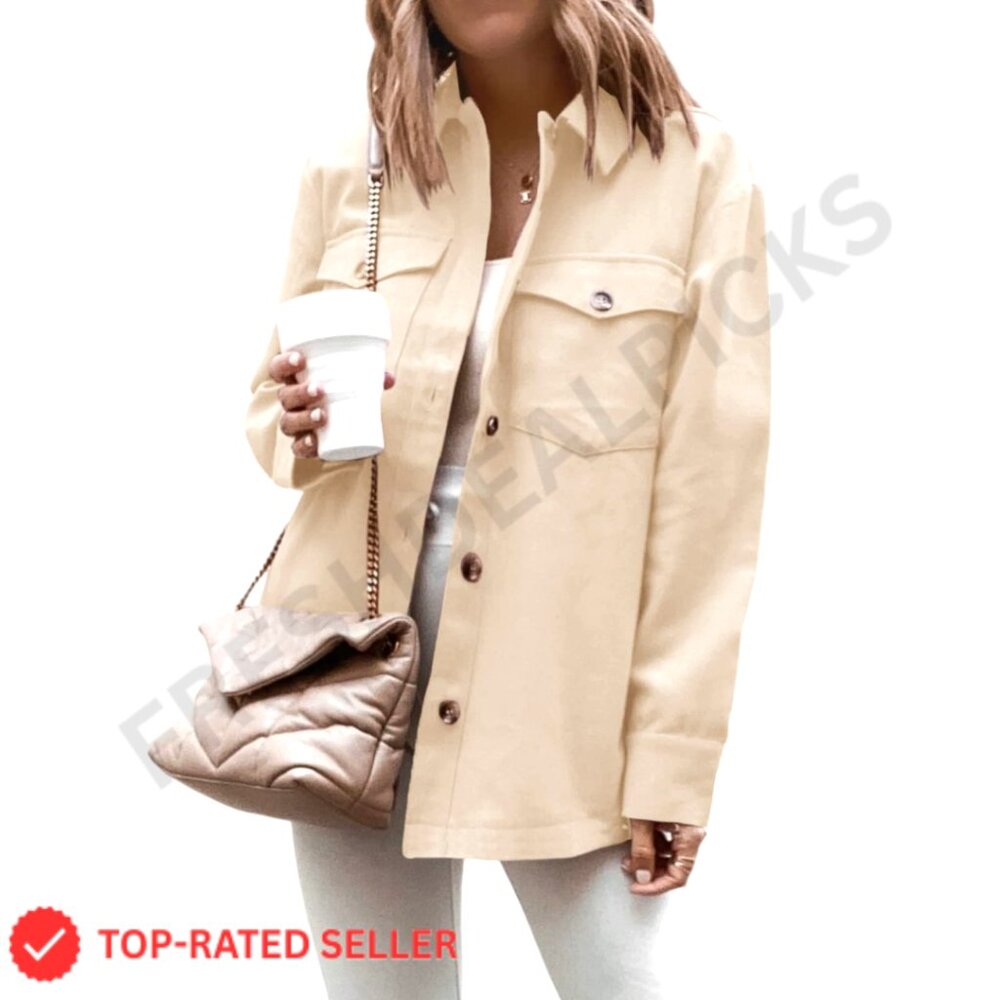 Button Down Shacket Jacket Casual Long Sleeve Wit… - image 1